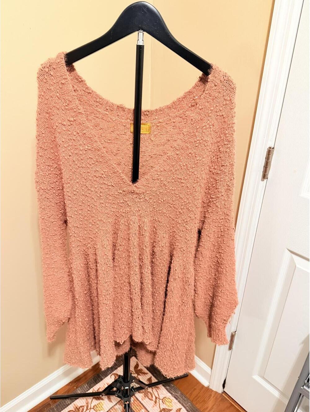 POL Mauve Popcorn Knit Babydoll Sweater Womens Medium Oversized Cozy Tunic Top